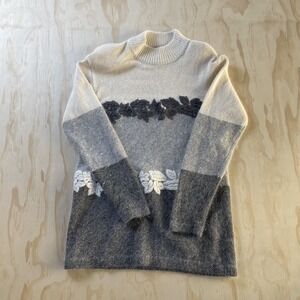 Vintage Segue Sweater Tunic Women Small Floral Embroidered Mock Neck Angora Silk